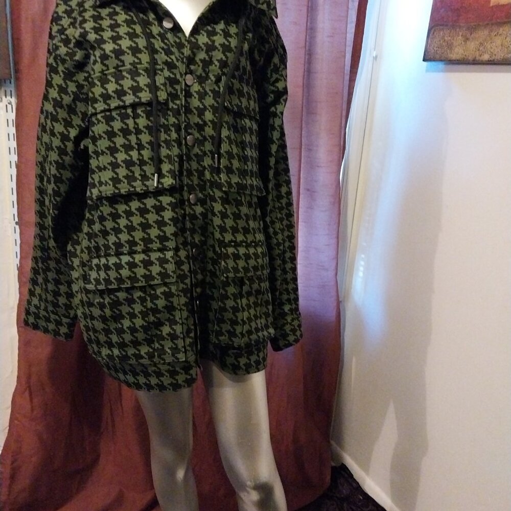 Adidas Ivy Park Hooded Twill Heavyweight Jacket Wild Pine Black Houndstooth